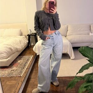 Frame Merino Wool Cable Knit Cropped Cardigan